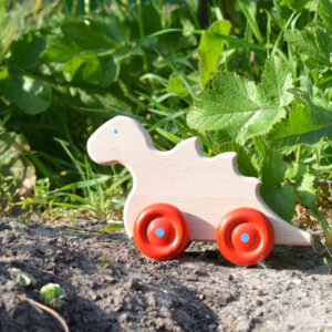 houten speelgoed dino op wielen