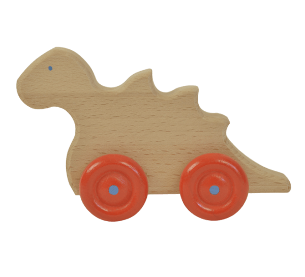 Houten speelgoed dino op wielen